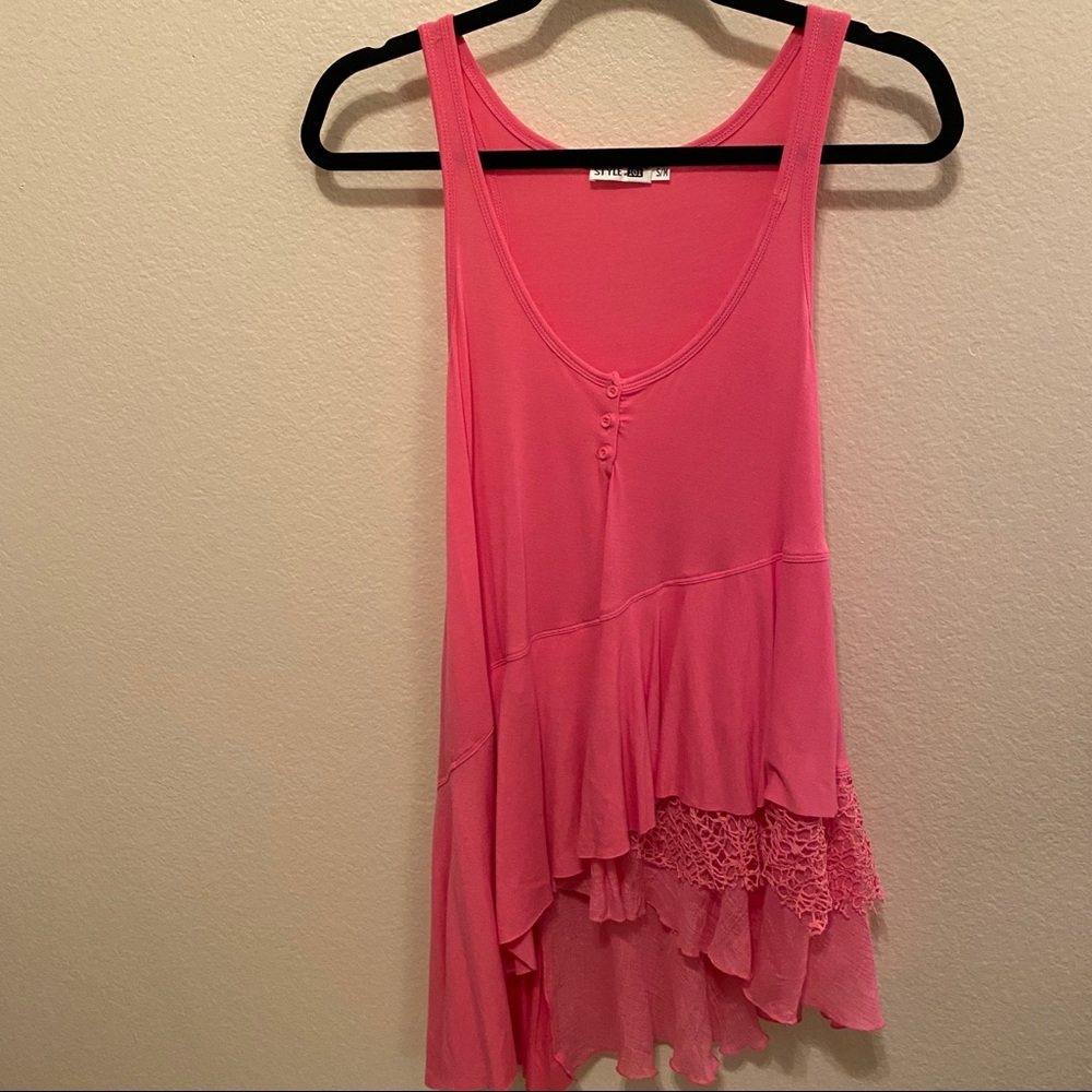 Boutique Pink Mixed Media Ruffle Tunic Tank S/M